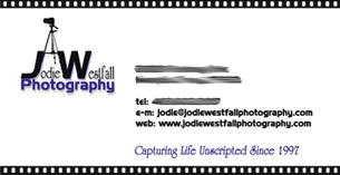 Photographer Jodie Westfall's Business Card